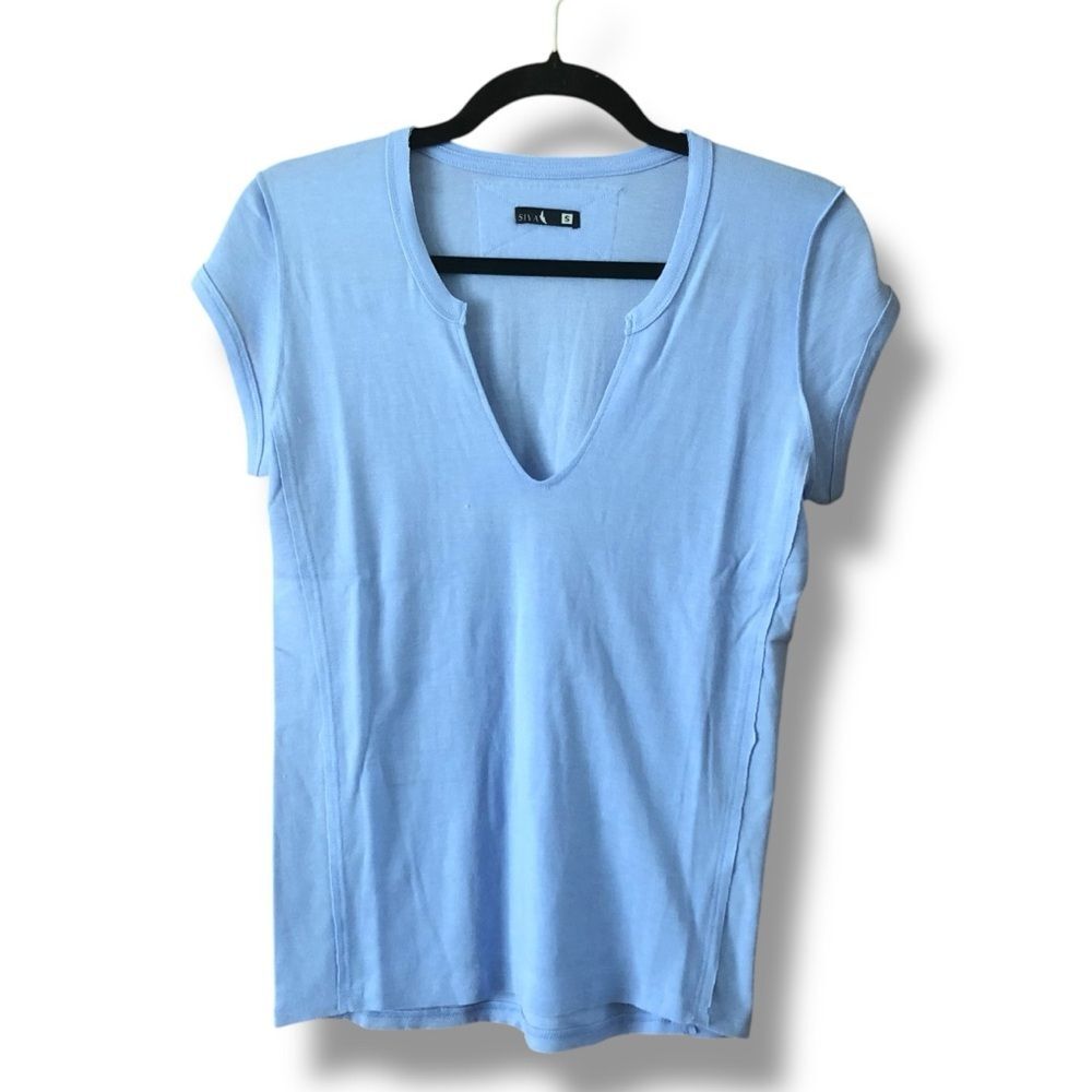 Siva Periwinkle V-Neck Short Sleeve Tee NWOT Size Small Blue Purple Casual